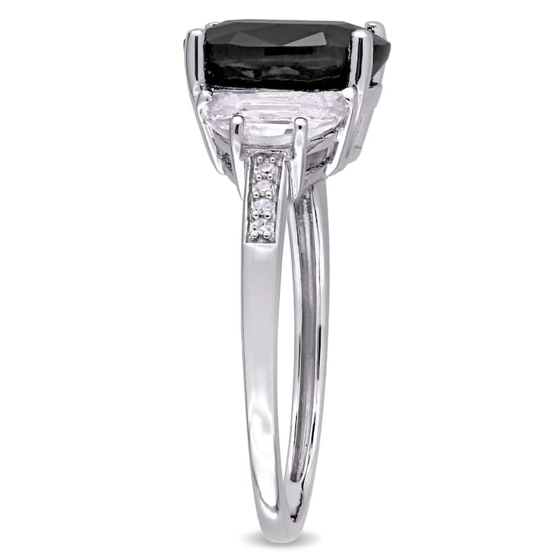 Miadora Sterling Silver Black Sapphire Created White Sapphire and Diamond Accent Engagement Ring