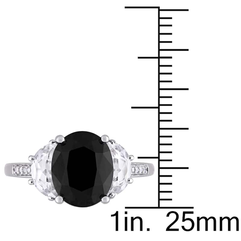 Miadora Sterling Silver Black Sapphire Created White Sapphire and Diamond Accent Engagement Ring