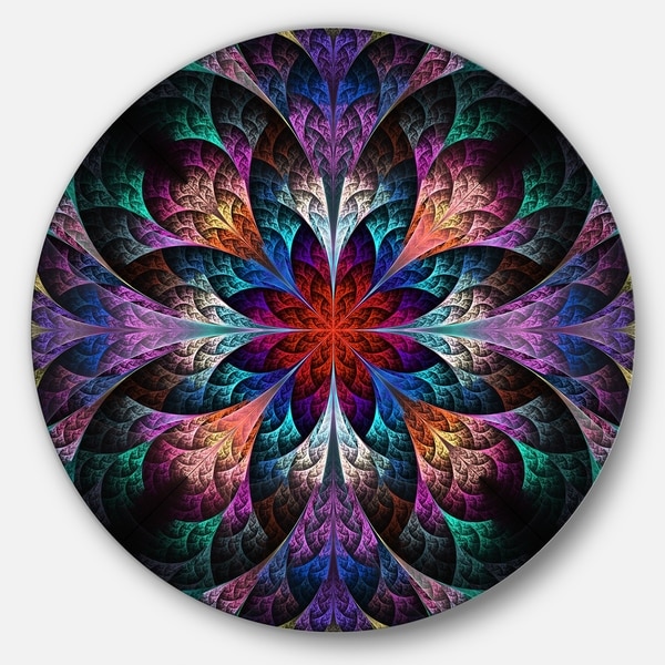Designart 'Multi Color Fractal Flower Pattern' Floral Disc Metal Artwork