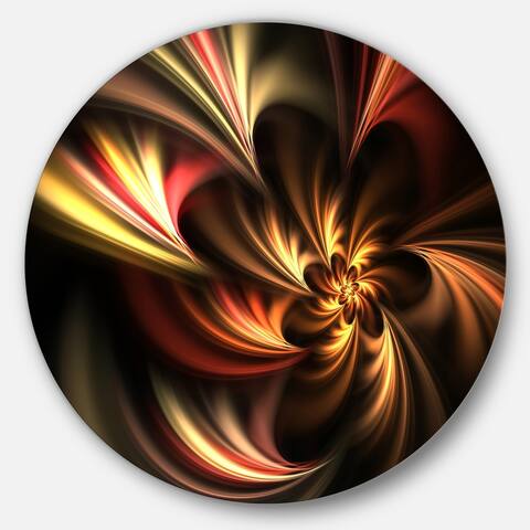 Designart 'Glossy Yellow and Red Fractal Flower' Floral Disc Metal Wall Art
