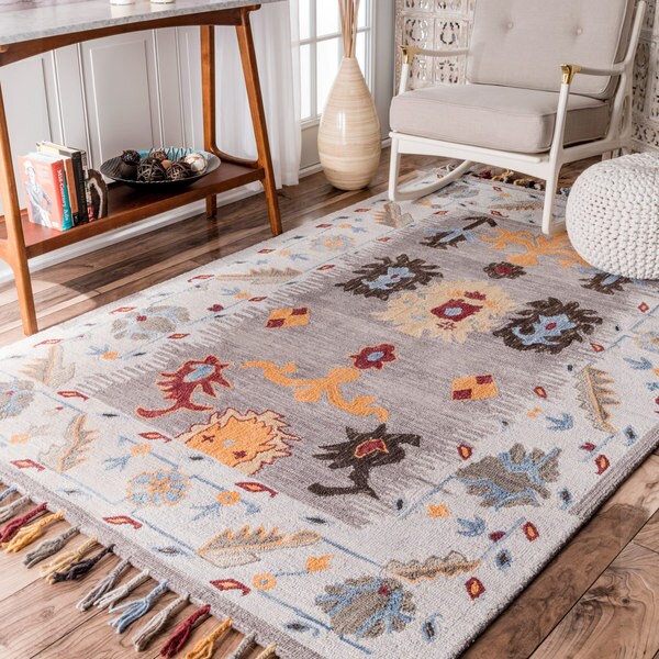 Shop nuLOOM Grey Handmade Tufted Classic Wool Tassel Area Rug