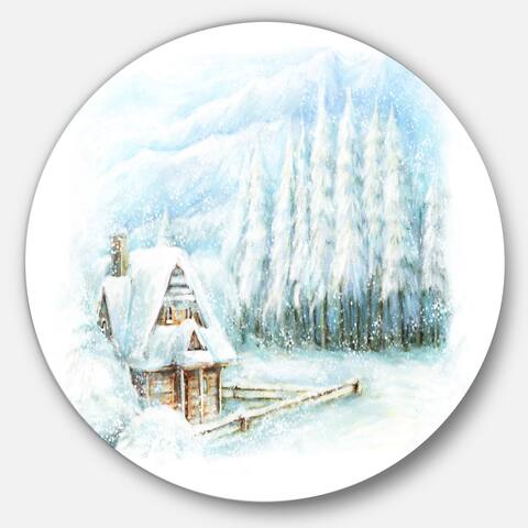 Designart 'Christmas Winter Happy Scene' Landscape Large Disc Metal Wall art