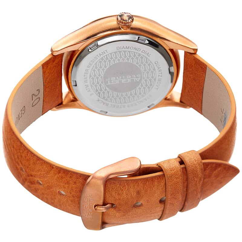 August Steiner Women's Diamond Date Sleek Rose-Tone Leather Strap Watch