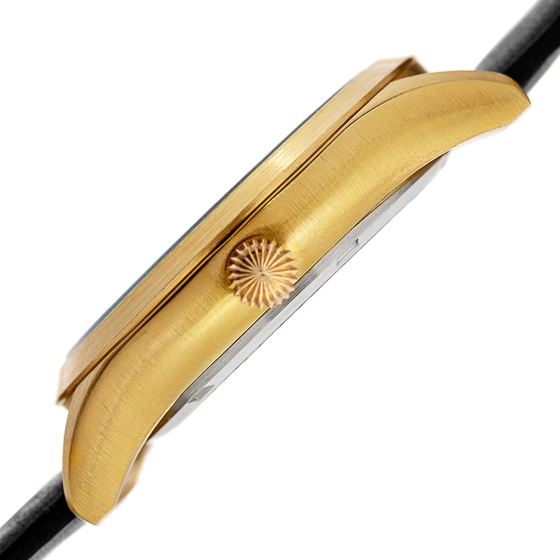 August Steiner Women's Diamond Date Sleek Gold-Tone/Black Leather Strap Watch
