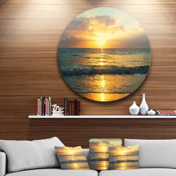 Designart Exotic Water And Sky Sunset Panorama Modern Seashore Round Metal Wall Art Overstock 14250614