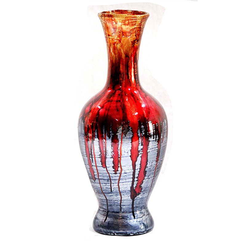 Shop Red Gold Drip On Blue Long Neck Amphora Heart Vase On Sale