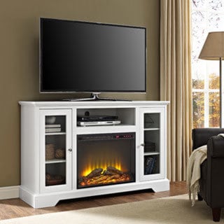 52" Highboy Fireplace Wood TV Stand Console - White - Free ...