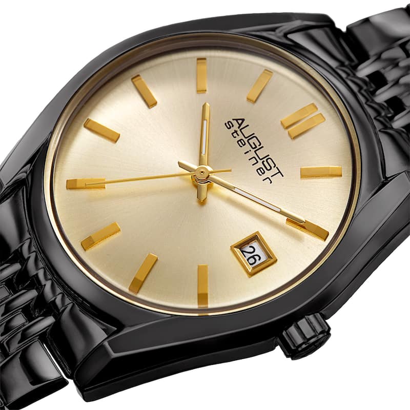 August Steiner Women's Date Sunray Stainless Steel Black Link Bracelet Watch