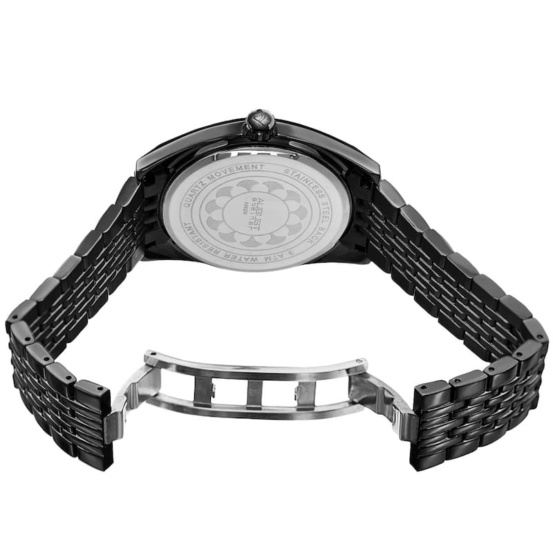 August Steiner Women's Date Sunray Stainless Steel Black Link Bracelet Watch