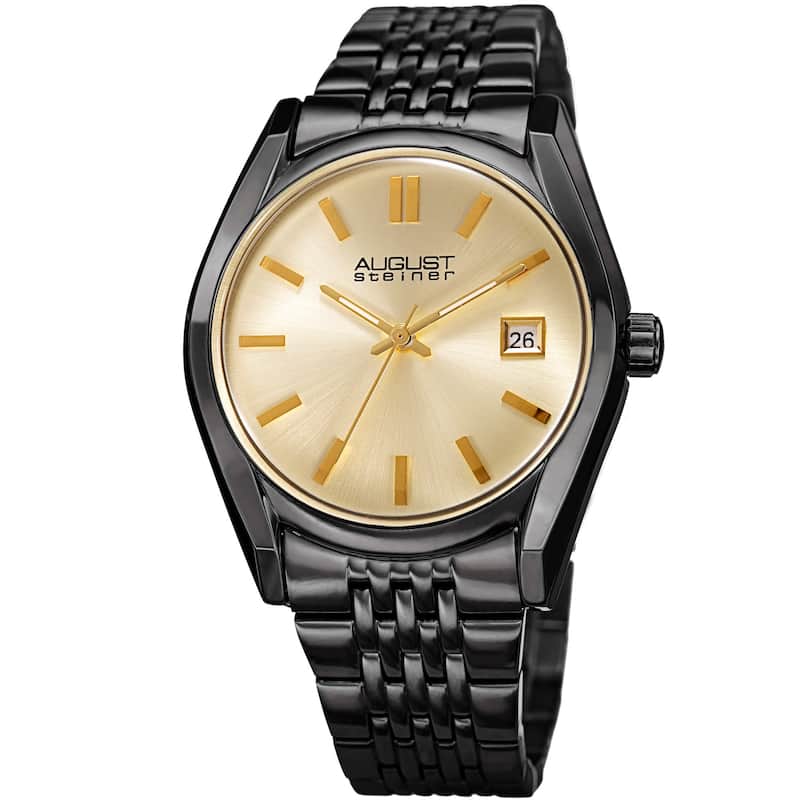 August Steiner Women's Date Sunray Stainless Steel Black Link Bracelet Watch