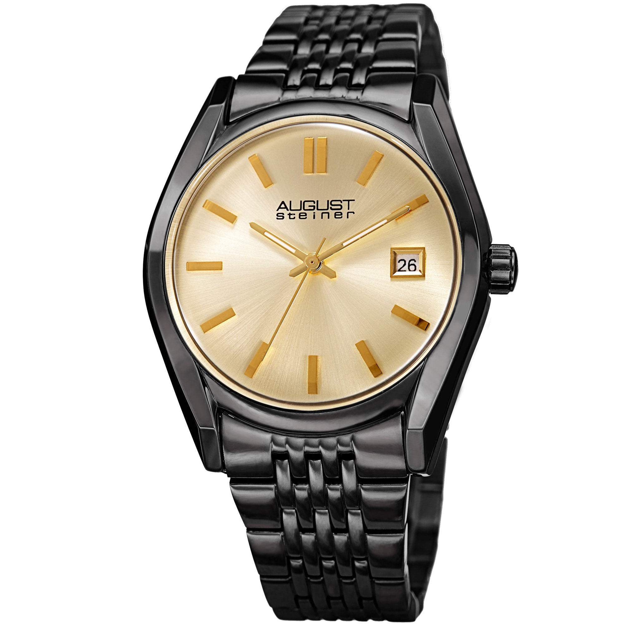 August Steiner Women's Date Sunray Stainless Steel Black Link Bracelet Watch
