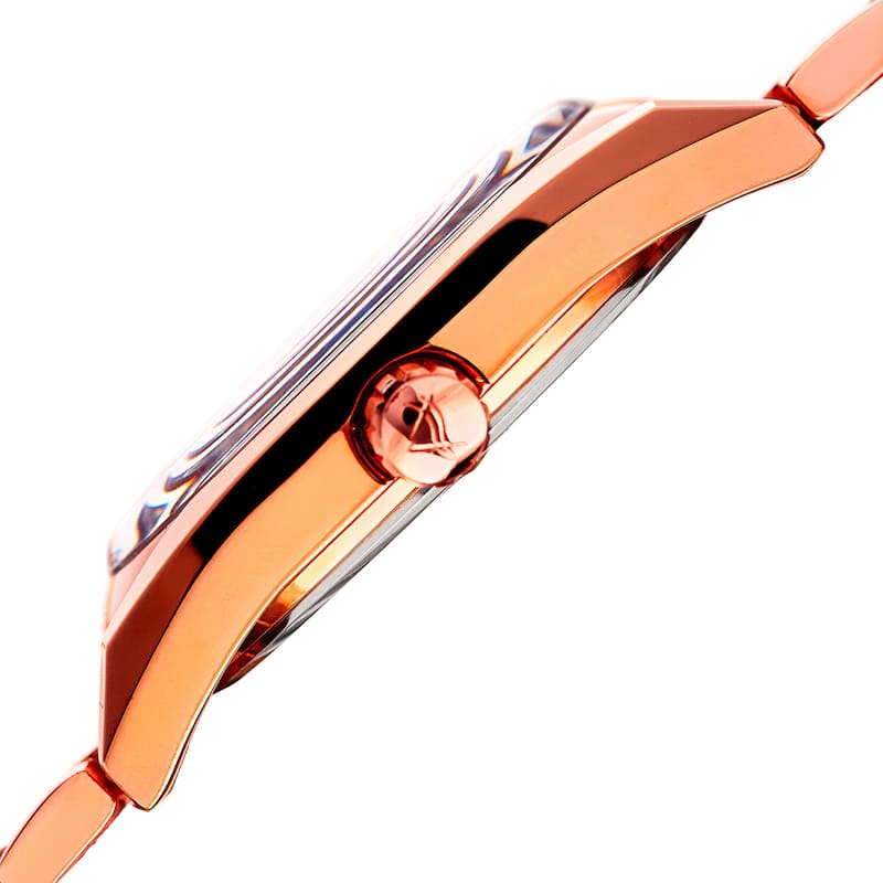 August Steiner Women's Date Sunray Stainless Steel Rose-Tone/Blue Link Bracelet Watch