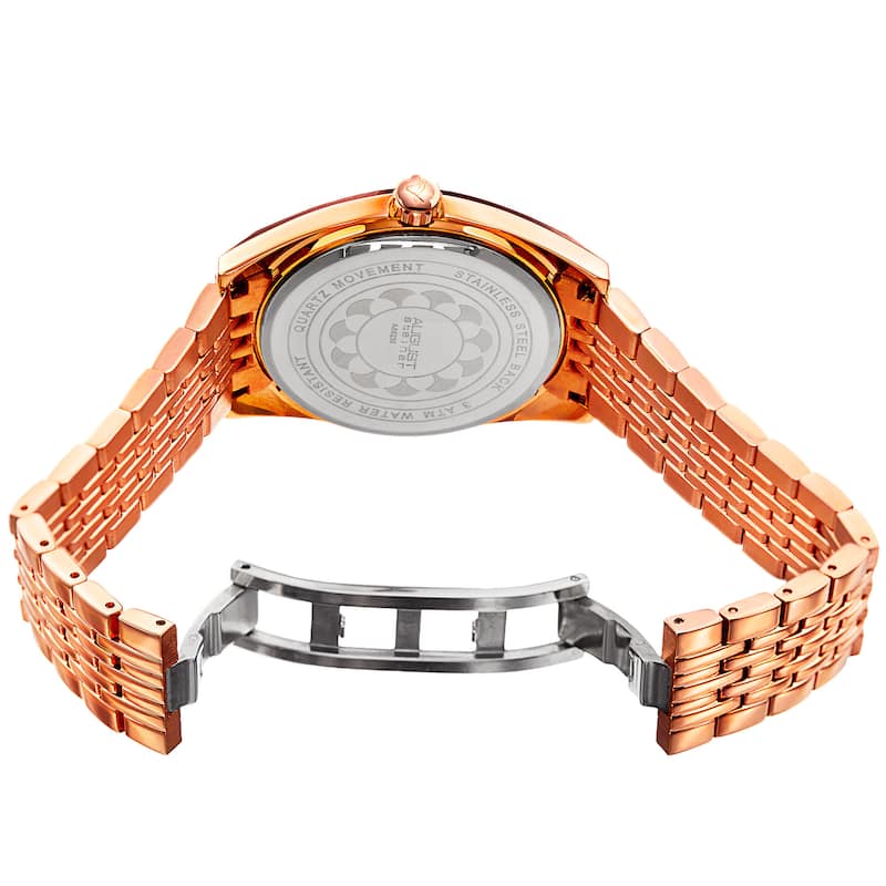 August Steiner Women's Date Sunray Stainless Steel Rose-Tone/Blue Link Bracelet Watch