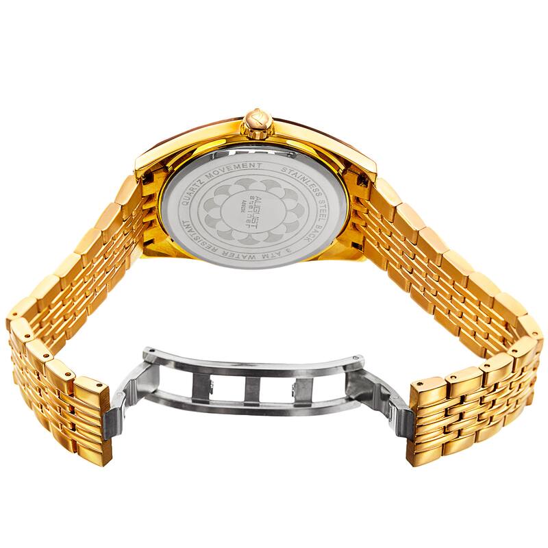 August Steiner Women's Date Sunray Stainless Steel Gold-Tone/Green Link Bracelet Watch