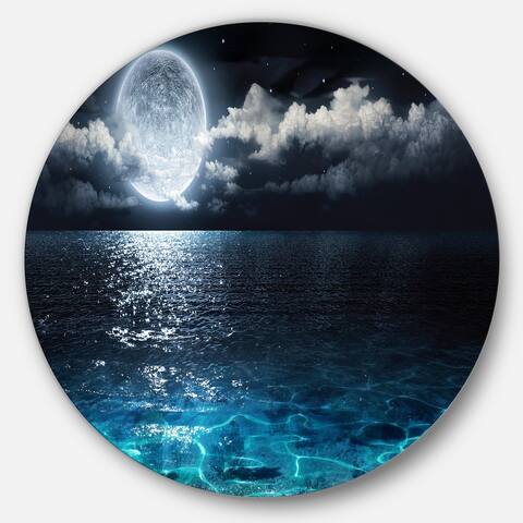 Designart 'Romantic Full Moon Over Sea' Seascape Photo Circle Wall Art