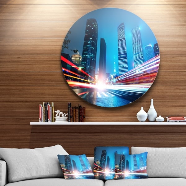 Designart 'Shanghai Lujiazui Finance at Night' Cityscape Round Wall Art ...