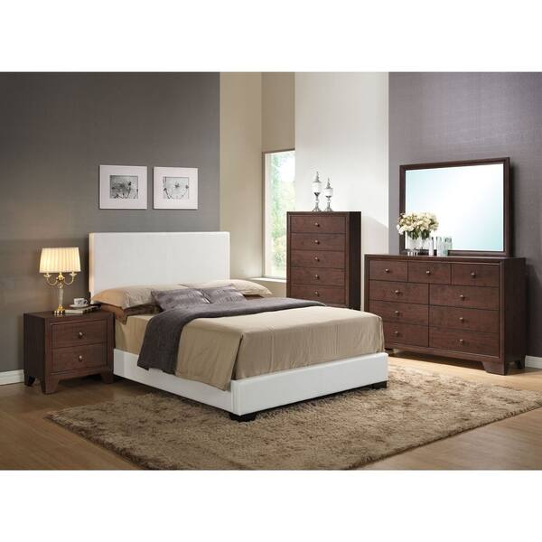 Acme Furniture Ireland White Faux Leather 4Piece Espresso Bedroom Set Overstock 14252345