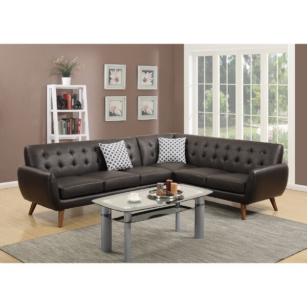 2pc Sectional Bonded Leather Sofa Chaise Tufted Couch Living Room in 2 color New 