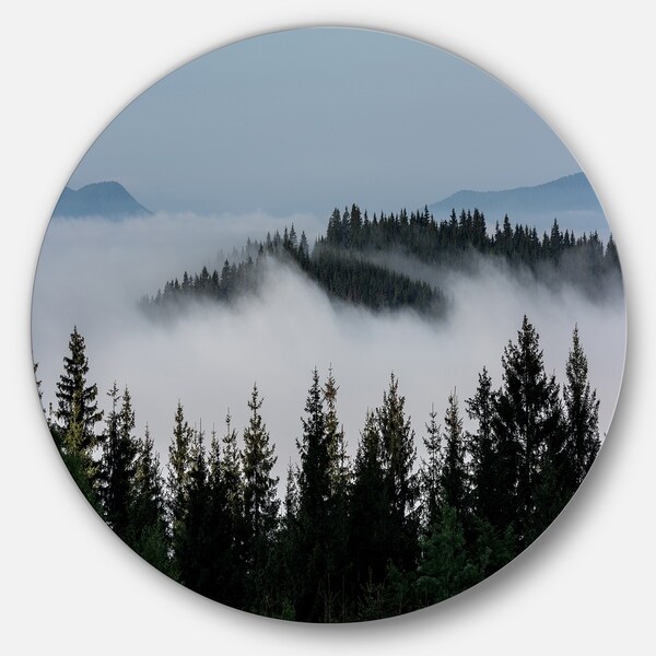 Designart 'Dark Trees and Fog Over Mountains' Landscape Large Disc