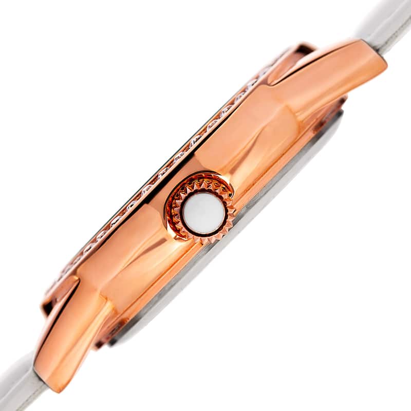 August Steiner Women's Swarovski Crystal Multifunction Leather Rose-Tone/White Strap Watch