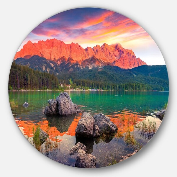 Designart 'Colorful Eibsee Lake Sunset' Landscape Photo Round Wall Art