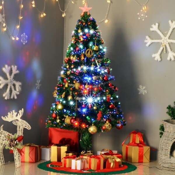 5' H Artificial Holiday Pre-Lit Fiber Optic / LED Light-Up Christmas Tree, 180 Tips, 180 LEDs, 8 Light Settings, Stand. Opens flyout.