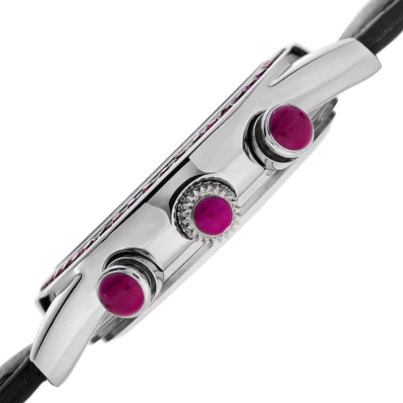 August Steiner Women's Multifunction Dual Time Swarovski Crystal Silver-Tone/ Pink Leather Strap