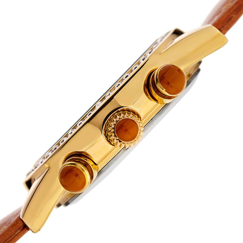 August Steiner Women's Multifunction Dual Time Swarovski Crystal Gold-Tone/ Tan Leather Strap