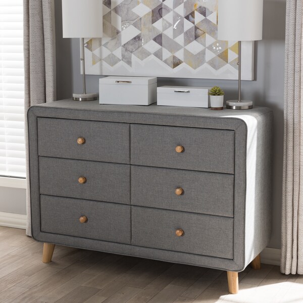 Shop Mid Century Fabric 6 Drawer Dresser By Baxton Studio Ships