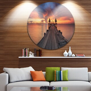 Designart Glowing Sky and Long Wooden Bridge Sea Pier Circle Wall Art Disc of 23 inch 23 H x 23 W x 1 D 1P