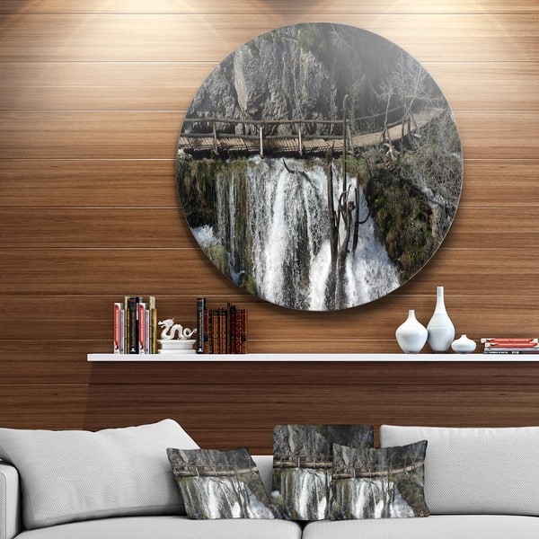 Designart Wooden Pathway In Plitvice Lakes Landscape Photo Circle Wall Art Overstock 14254111