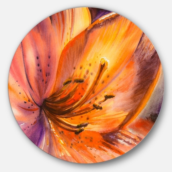 Designart 'Orange Lily Flower' Art Floral Round Wall Art