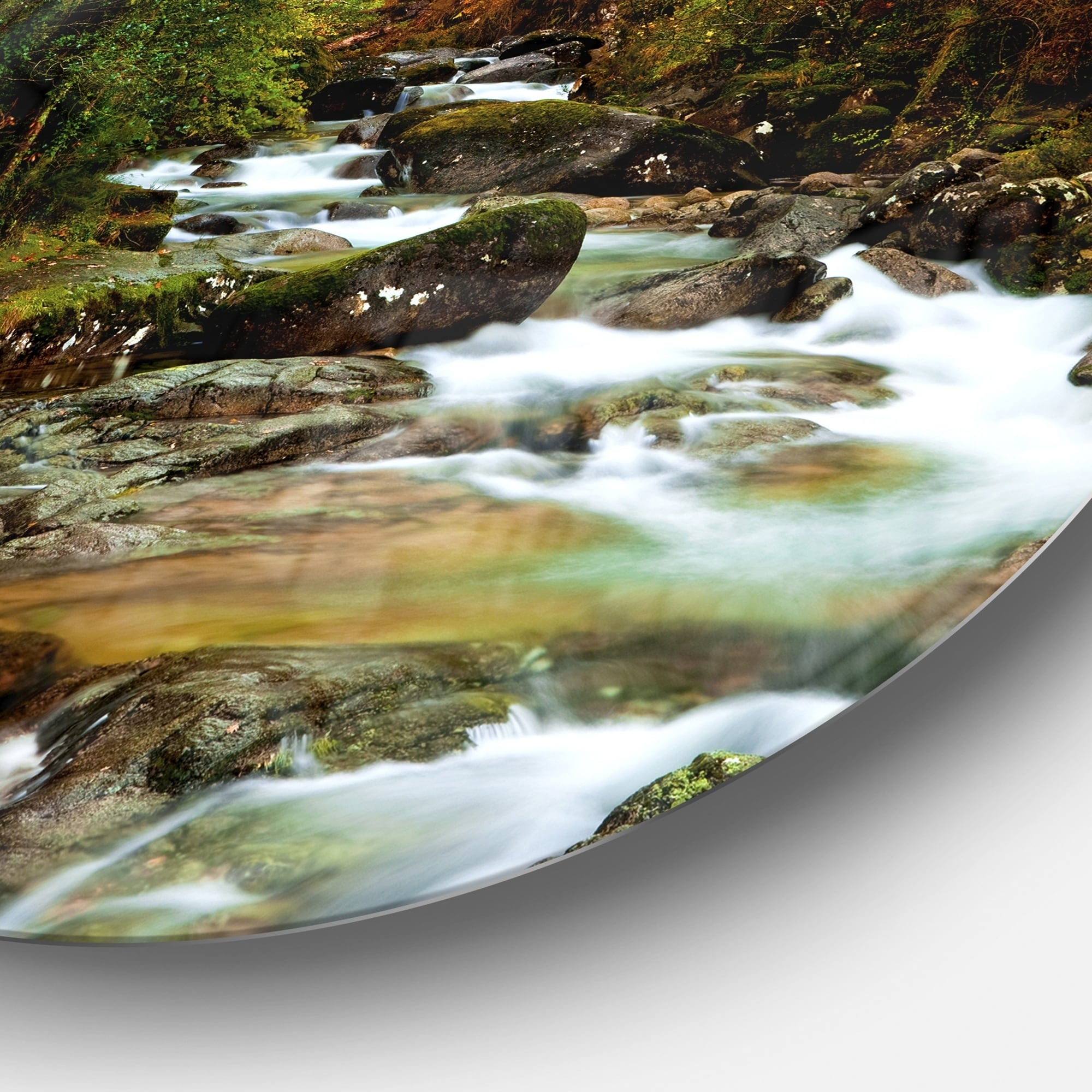 Designart Crystal Clear Creek in Mountains Wall Art Disc of 38 38x38-Disc of 38 inch Green
