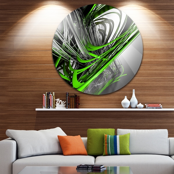 Shop Designart 'Fractal 3D Green Silver Stripes' Abstract Art Round Wall Art - On Sale - Free ...