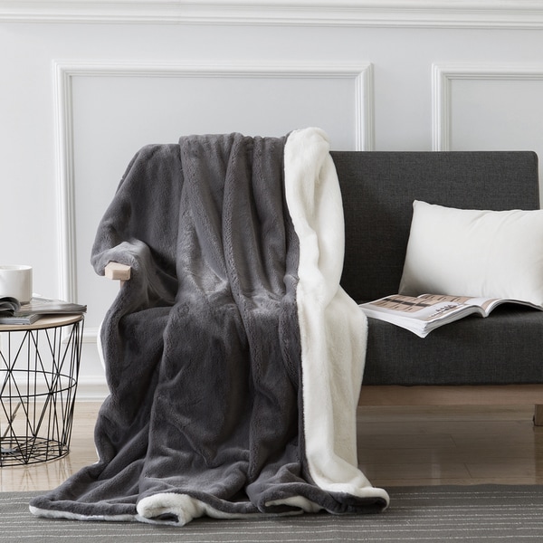 Qbedding Fuzzy Soft Reversible Solid Color Velvet Plush Blanket