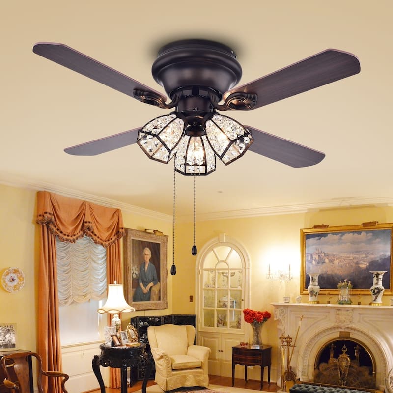 Tarudor 42-inch Antique Bronze 3-Light Ceiling Fan - Black/Brown/Pull Chain