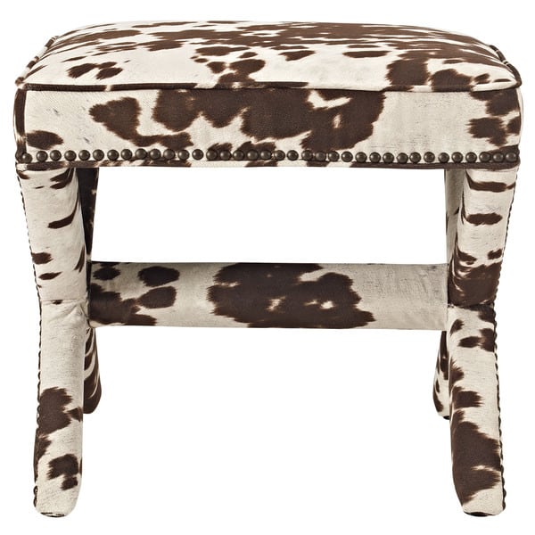 Shop Riveted Faux Cowhide Fabric Bench Overstock 14255735