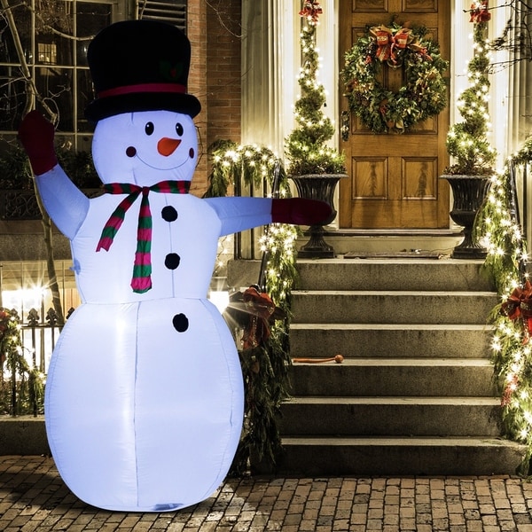 8' Waving Snowman Outdoor LED Light Inflatable Christmas Yard Decoration. Opens flyout.