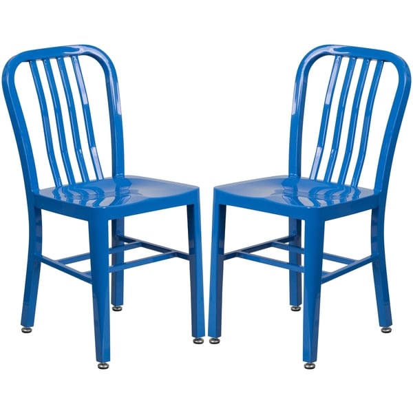 shop industrial design blue slat back metal chair  free