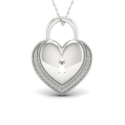 1/10ct TDW Diamond Heart-Shaped Lock Necklace in Sterling Silver - White