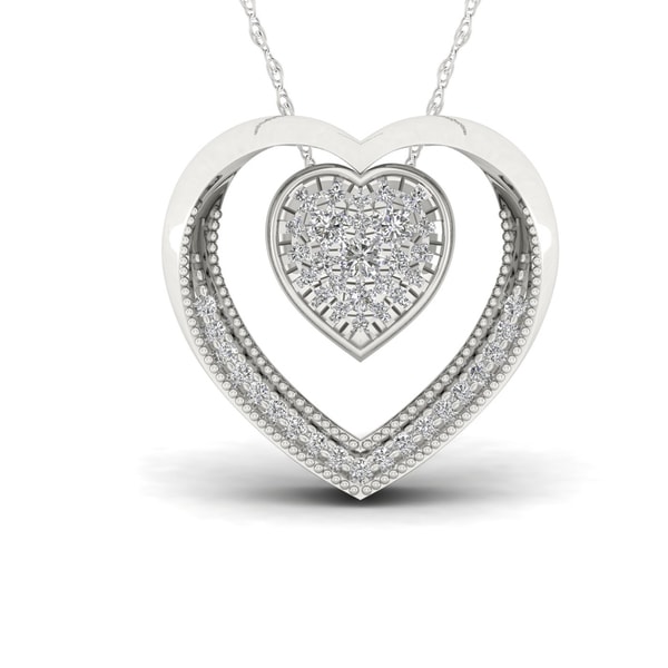 1/5ct TDW Diamond Double Heart Necklace in Sterling Silver - White