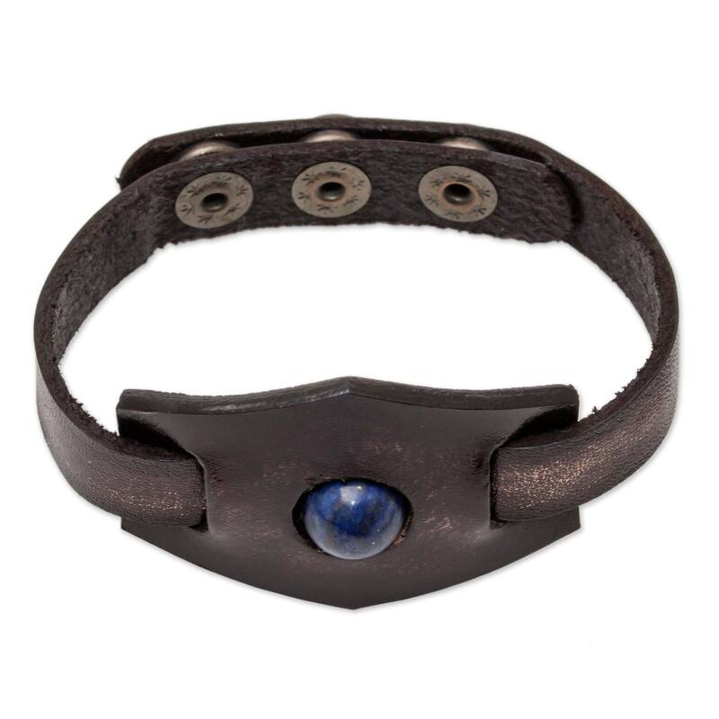 Handmade Leather Blue Soul Lapis Lazuli Bracelet (Thailand) - Blue - White - 8 Inch - Lapis