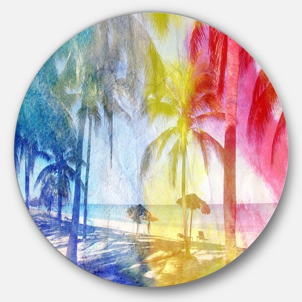 Designart 'Blue Retro Palm Trees' Landscape Disc Metal Artwork ...