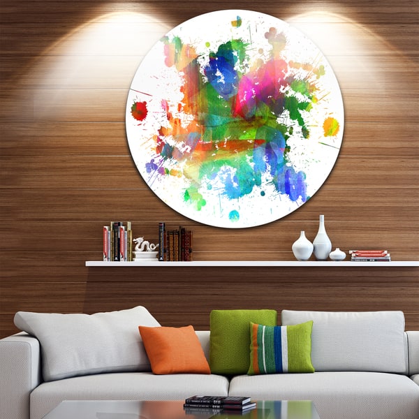 Designart Splashes Of Colors Abstract Oil Painting Round Metal Wall Art Overstock 14263130