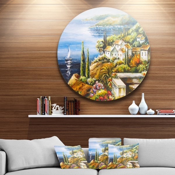 Designart Sailing Boat Remote View Seascape Circle Wall Art Overstock 14263131