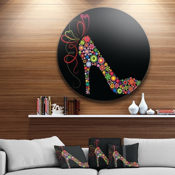 Designart 'Colorful Shoe with a Bow' Digital Art Round Metal Wall Art ...