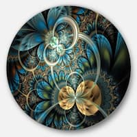 Designart 'Symmetrical Blue Gold Fractal Flower' Digital Art Circle Metal Wall Art
