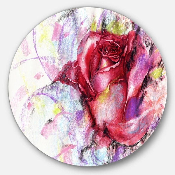 Shop Designart 'Red Rose Illustration' Digital Art Floral Circle Wall ...