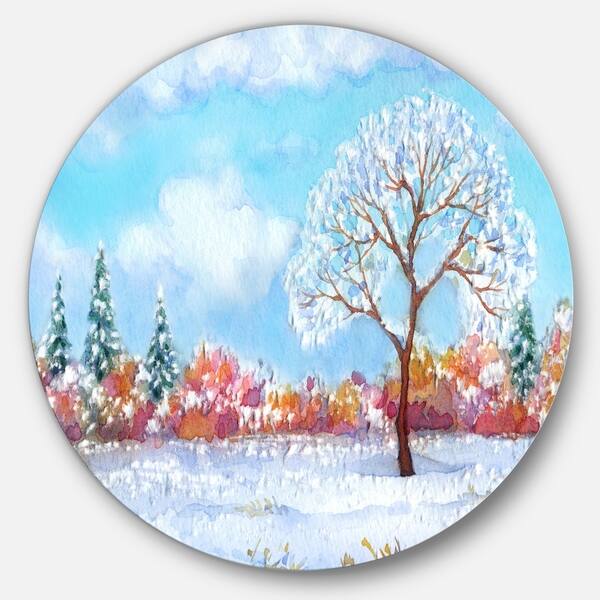 Shop Designart Tree In Winter Watercolor Painting Landscape Disc