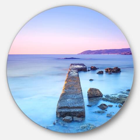 Designart 'Purple Sea and Sky' Seascape Photo Round Metal Wall Art